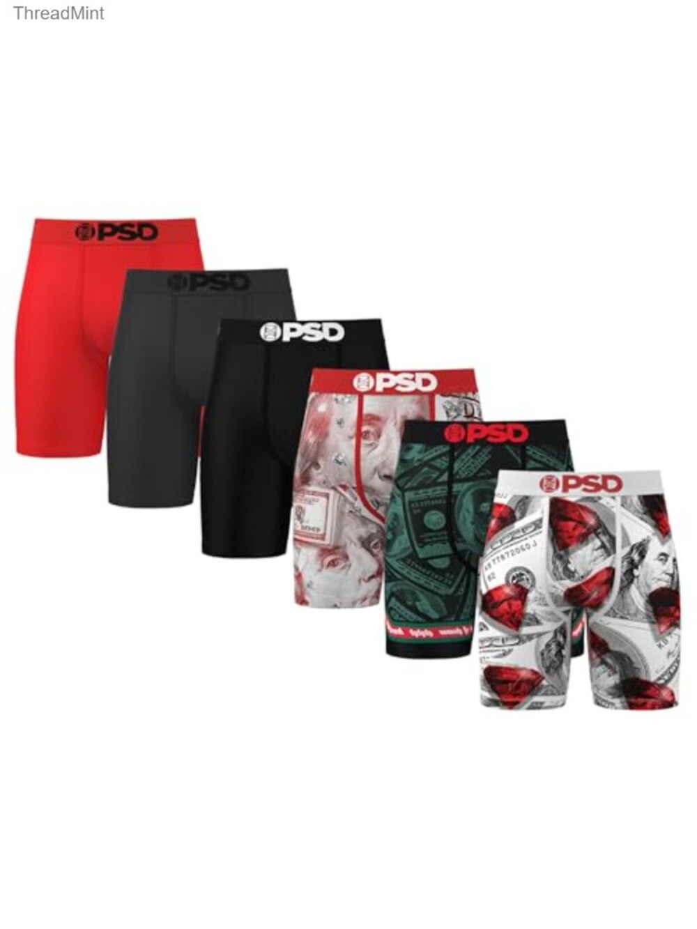 Men's 6-Pack Boxer Briefs Polyester Blend 7-Inch Inseam Moisture-Wicking Stretch